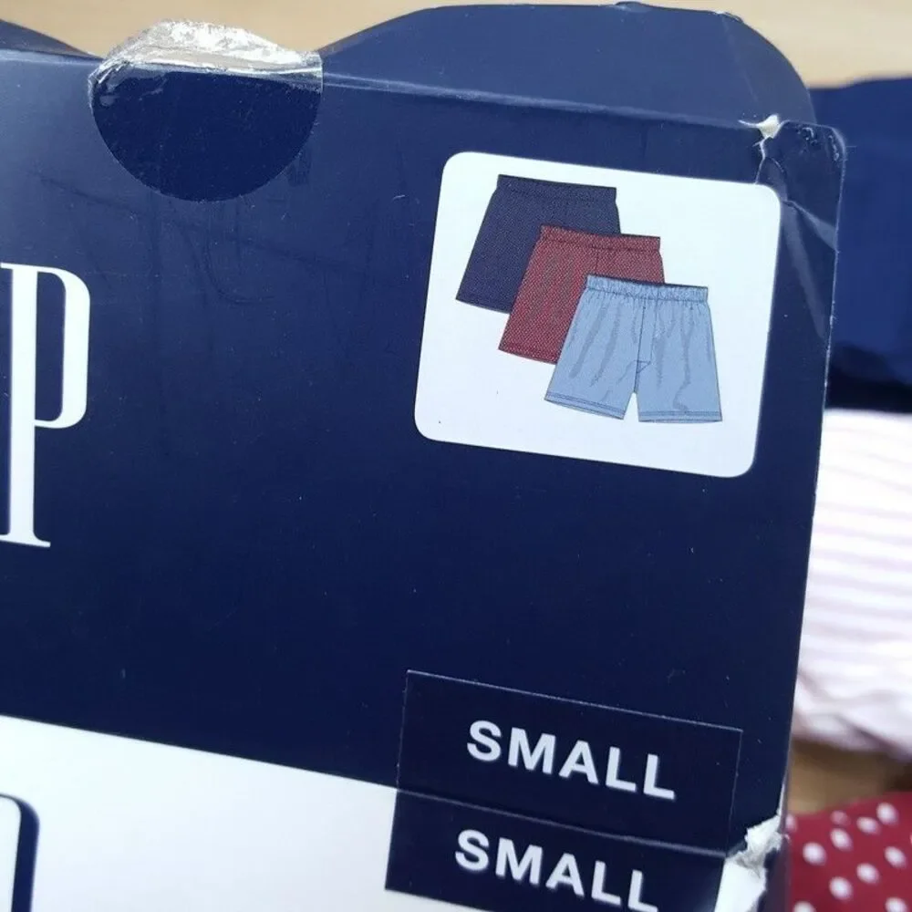 GAP Woven Boxer Shorts Mens Small Blue Navy Maroon Stripe 3-Pack Functional Fly